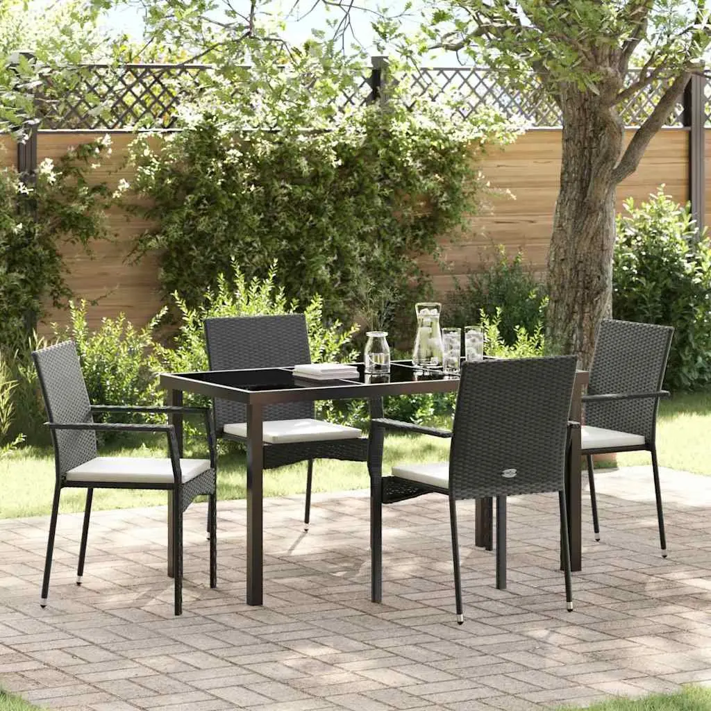Garden Furniture Set 5 Piece Outdoor Dining Table Tempered Glass Black Chairs with Weatherproof Cushions