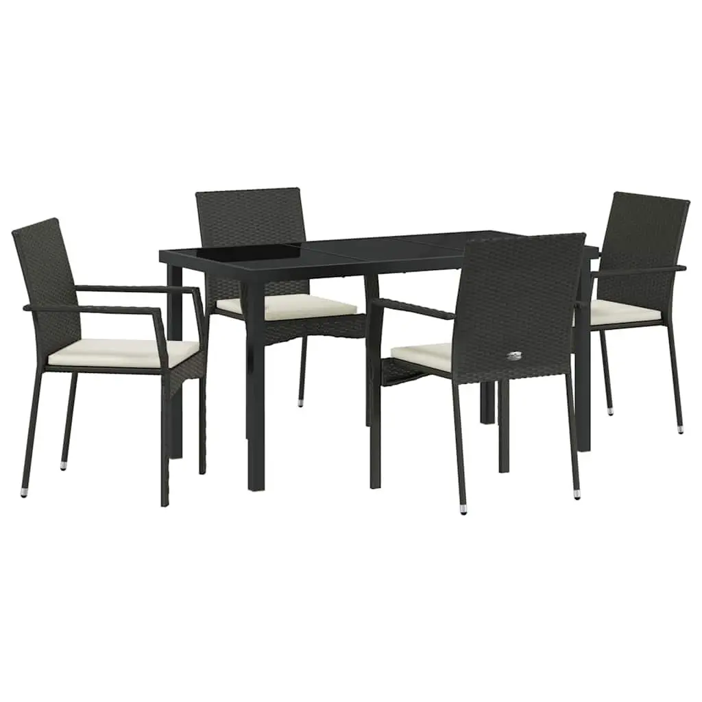 Garden Furniture Set 5 Piece Outdoor Dining Table Tempered Glass Black Chairs with Weatherproof Cushions