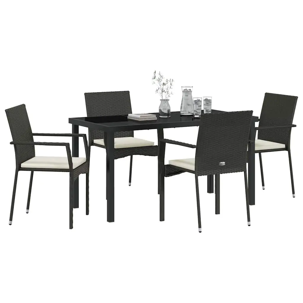 Garden Furniture Set 5 Piece Outdoor Dining Table Tempered Glass Black Chairs with Weatherproof Cushions