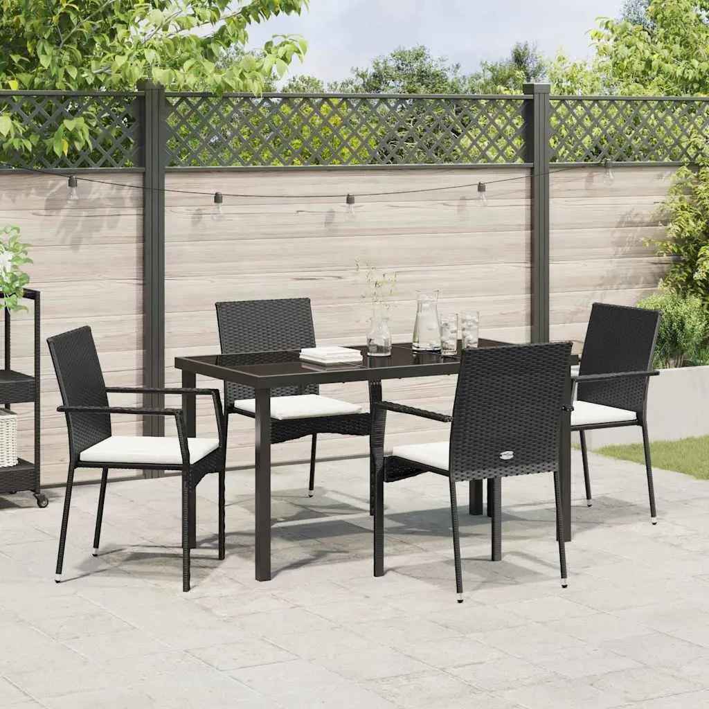 Garden Furniture Set 5 Piece Outdoor Dining Table Tempered Glass Black Chairs with Weatherproof Cushions