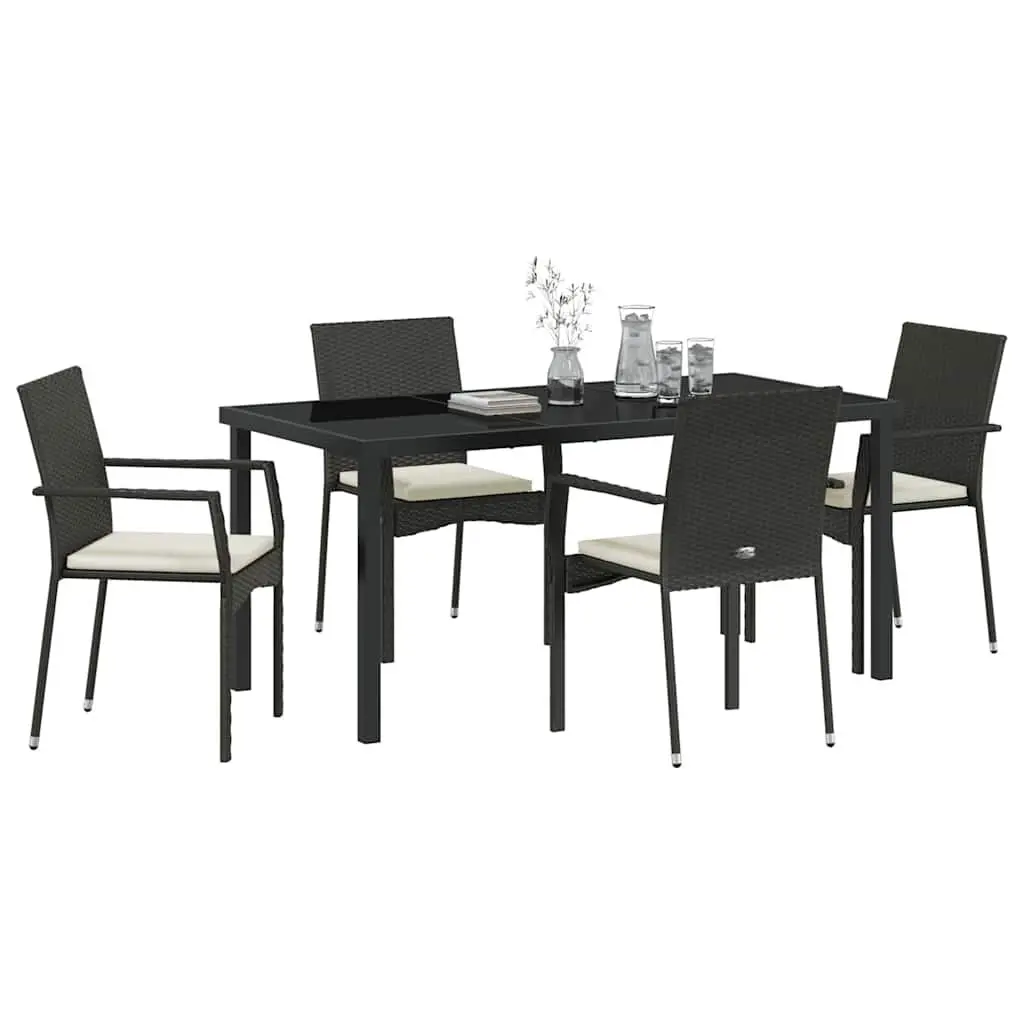 Garden Dining Set 5 Piece Black Outdoor Furniture Table Chair Cushion Patio
