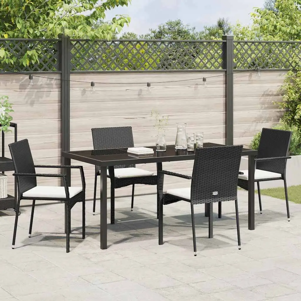 Garden Dining Set 5 Piece Black Outdoor Furniture Table Chair Cushion Patio