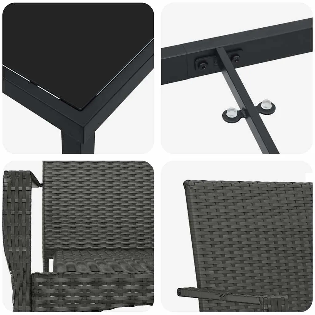 Outdoor Garden Dining Set 7 Pieces Black Poly Rattan Tempered Glass Table Chairs