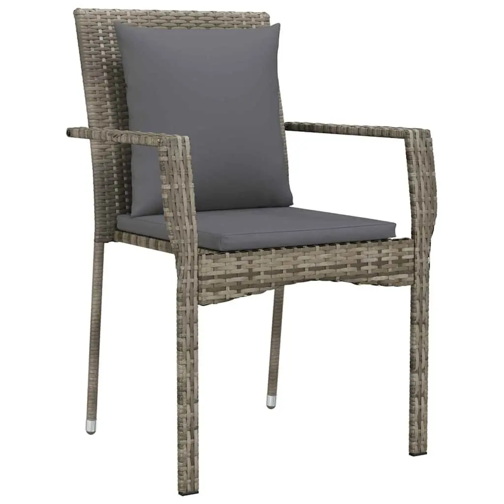 Outdoor Garden Dining Set 5 Pieces Grey Poly Rattan Tempered Glass Table Chairs