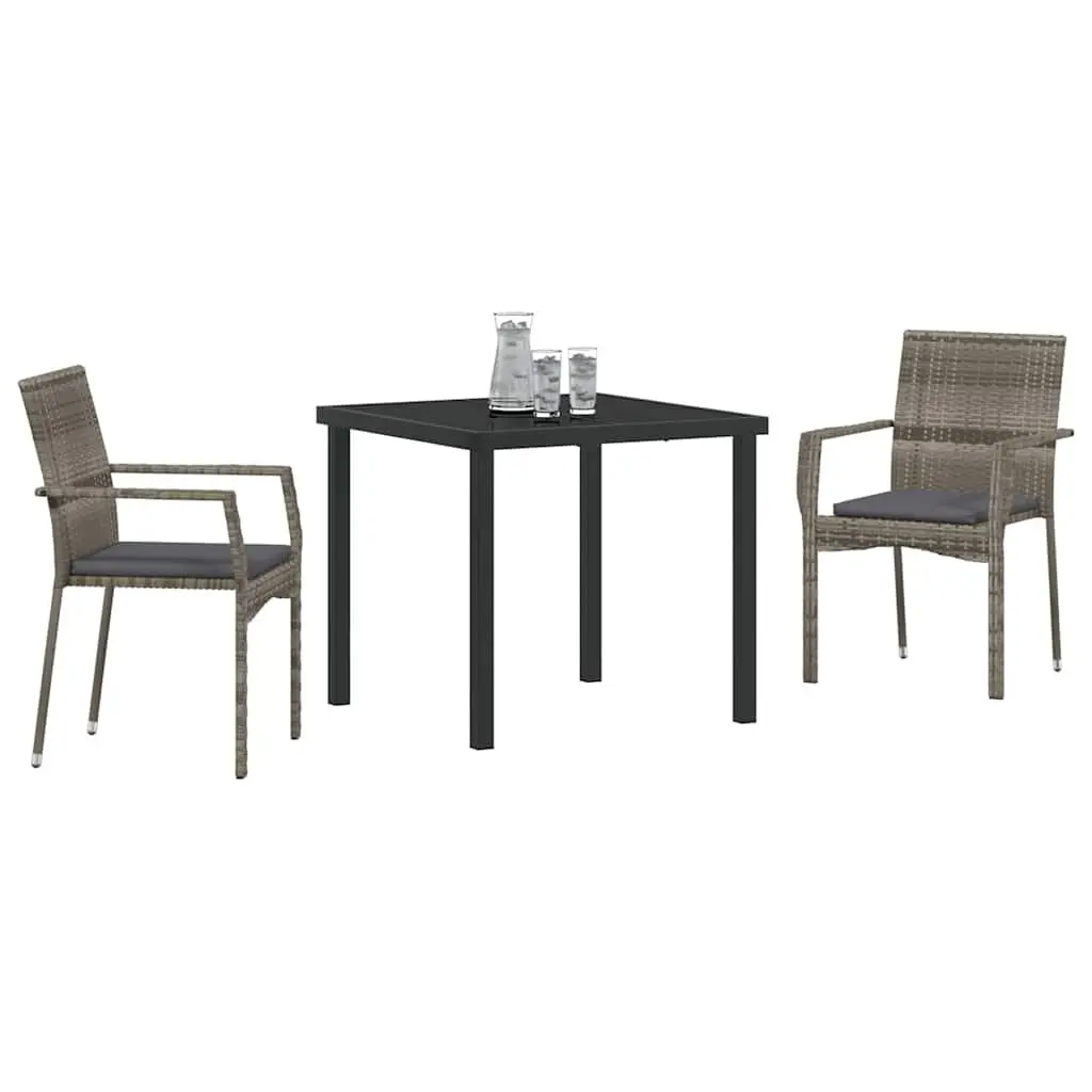 Garden Dining Set 3 Pieces Outdoor Furniture Grey Patio Rattan Chairs Table
