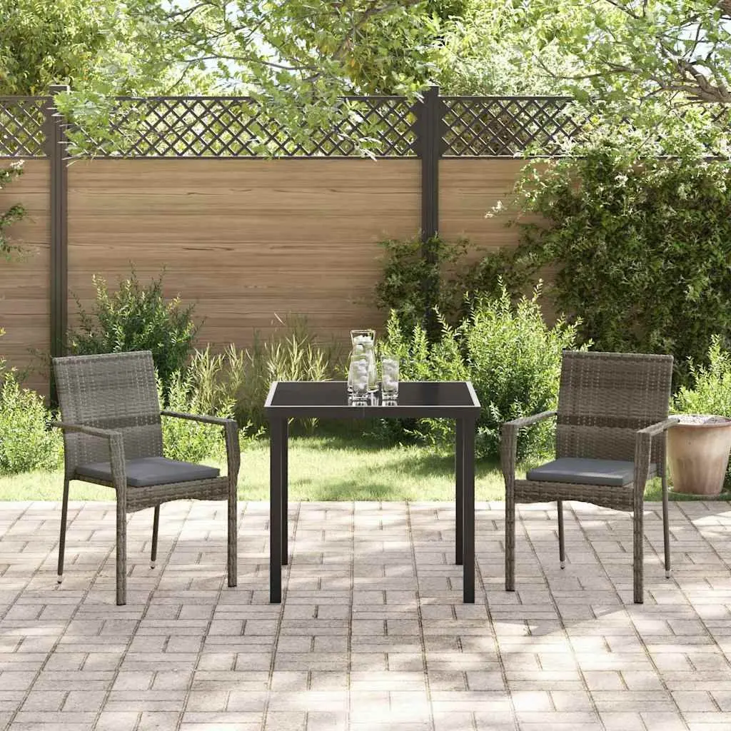 Garden Dining Set 3 Pieces Outdoor Furniture Grey Patio Rattan Chairs Table
