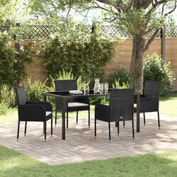 5 Piece Black Garden Dining Set with Comfortable Cushions