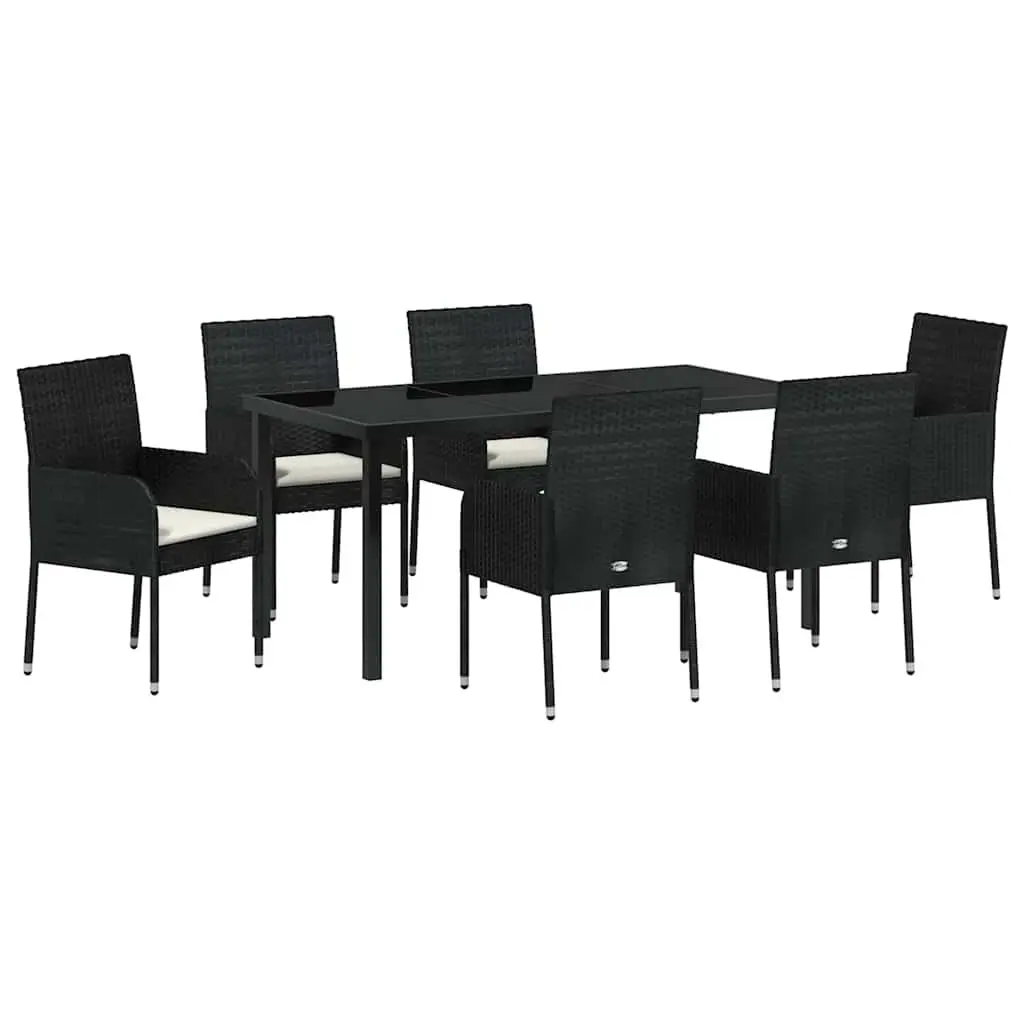 Outdoor Furniture Dining Set 7 Piece Cushioned Seating Poly Rattan Black