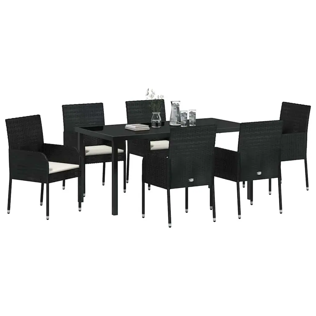 Outdoor Furniture Dining Set 7 Piece Cushioned Seating Poly Rattan Black