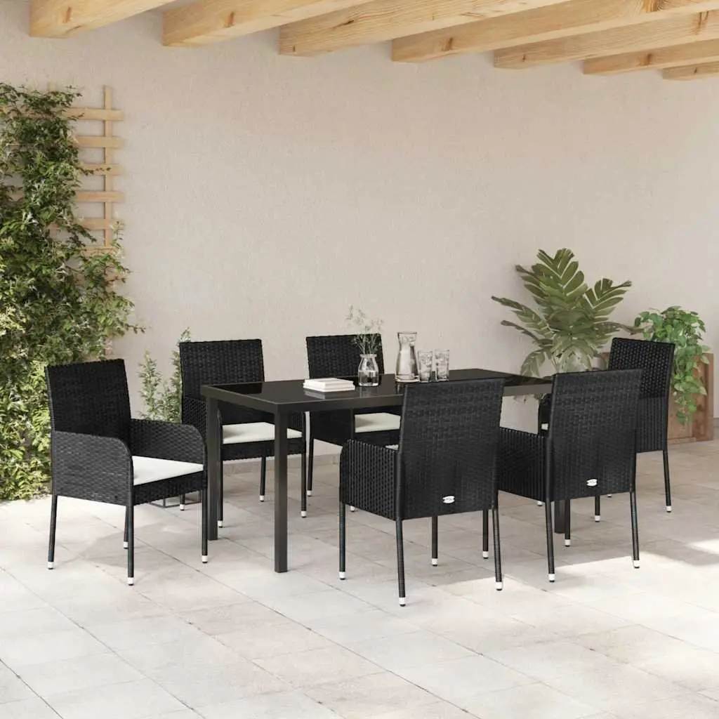 Outdoor Furniture Dining Set 7 Piece Cushioned Seating Poly Rattan Black