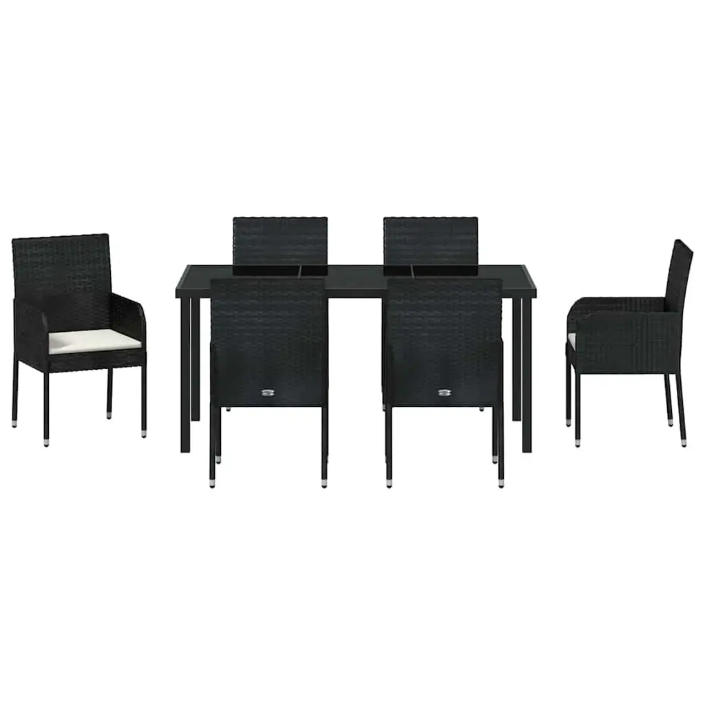 Outdoor Furniture Dining Set 7 Piece Cushioned Seating Poly Rattan Black