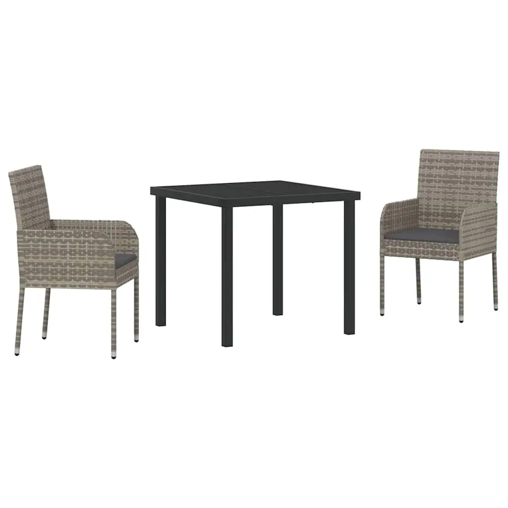 Garden Dining Set 3 Piece Outdoor Furniture Grey Poly Rattan Tempered Glass