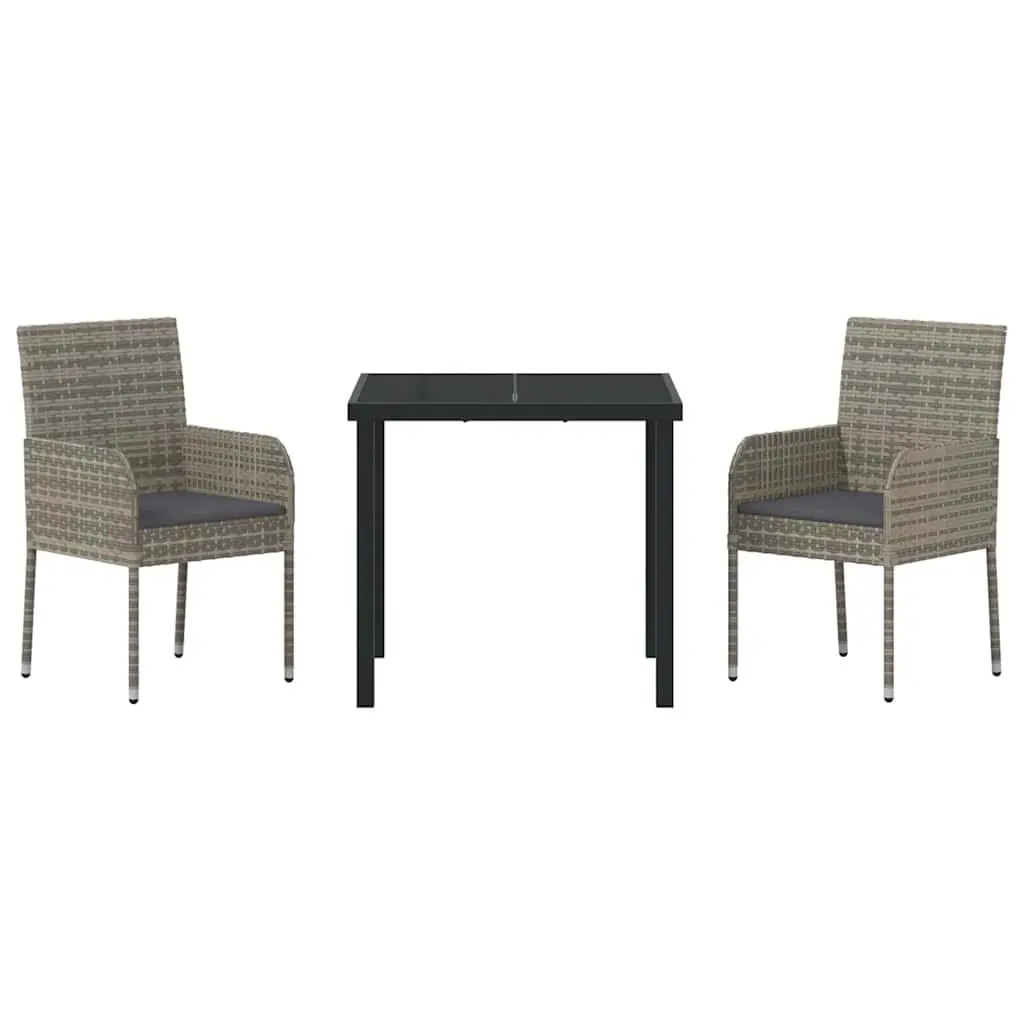 Garden Dining Set 3 Piece Outdoor Furniture Grey Poly Rattan Tempered Glass