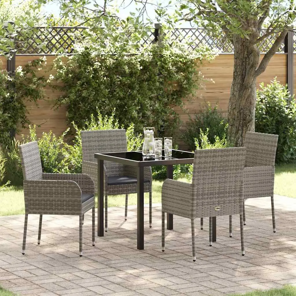 Garden Dining Set 5 Piece Outdoor Furniture Grey Poly Rattan Cushioned Seats