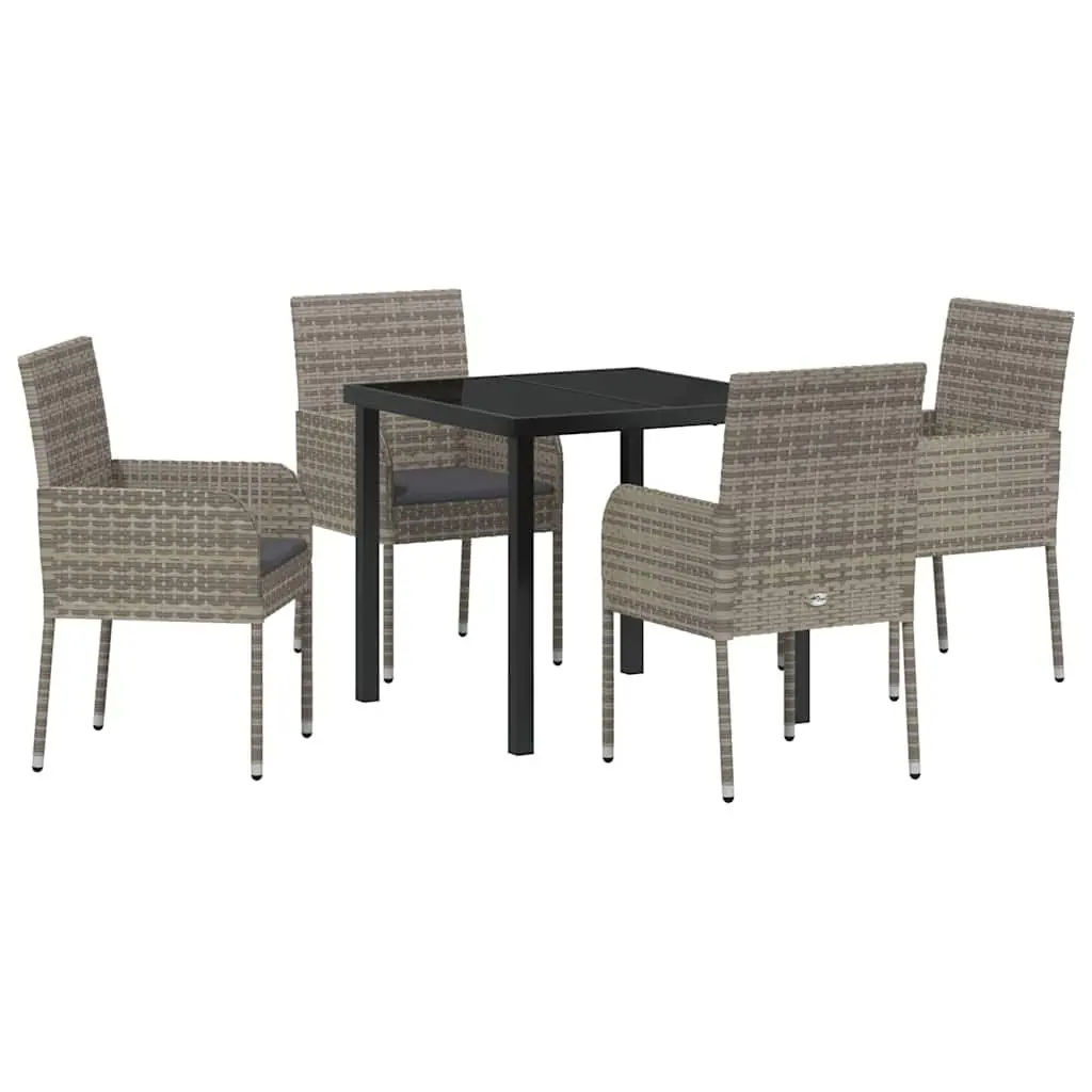 Garden Dining Set 5 Piece Outdoor Furniture Grey Poly Rattan Cushioned Seats
