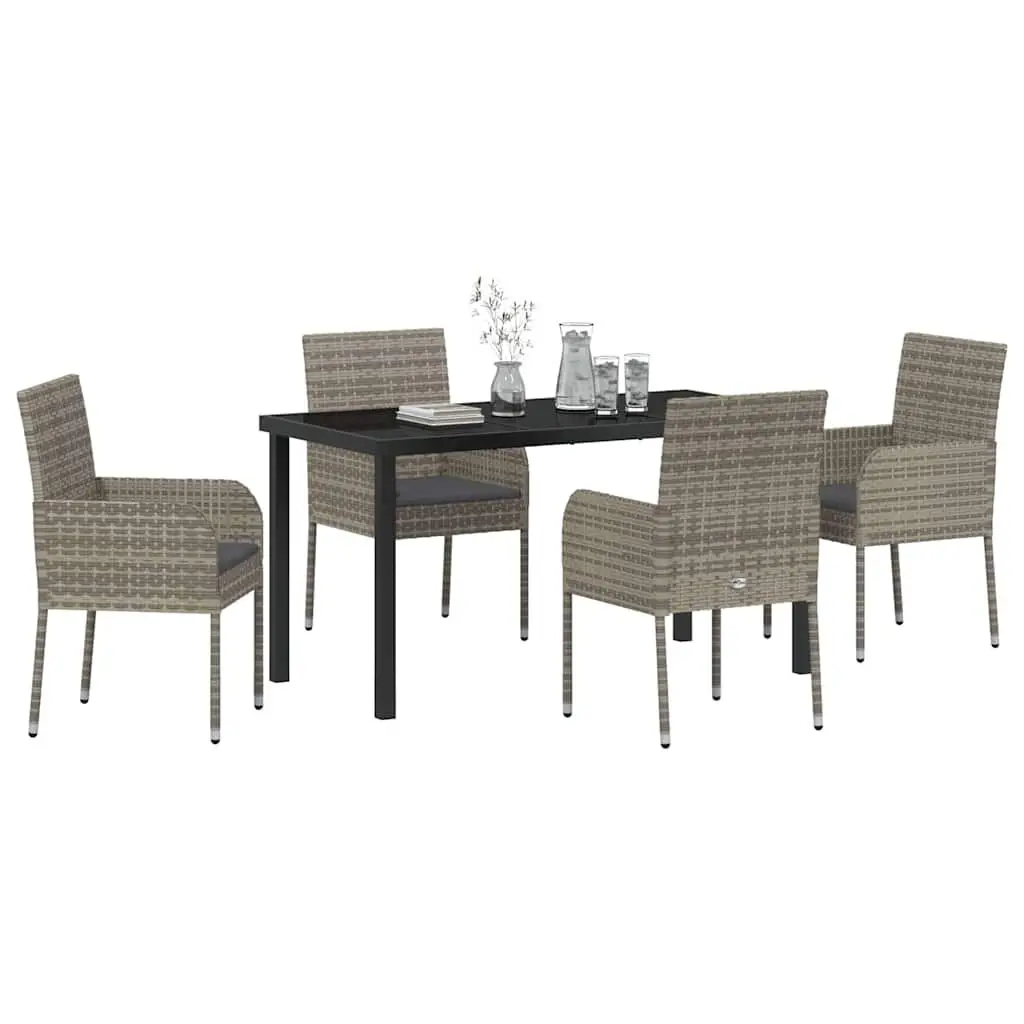 Outdoor Dining Set Grey Cushioned Poly Rattan 5 Piece Furniture Garden Table and Chairs