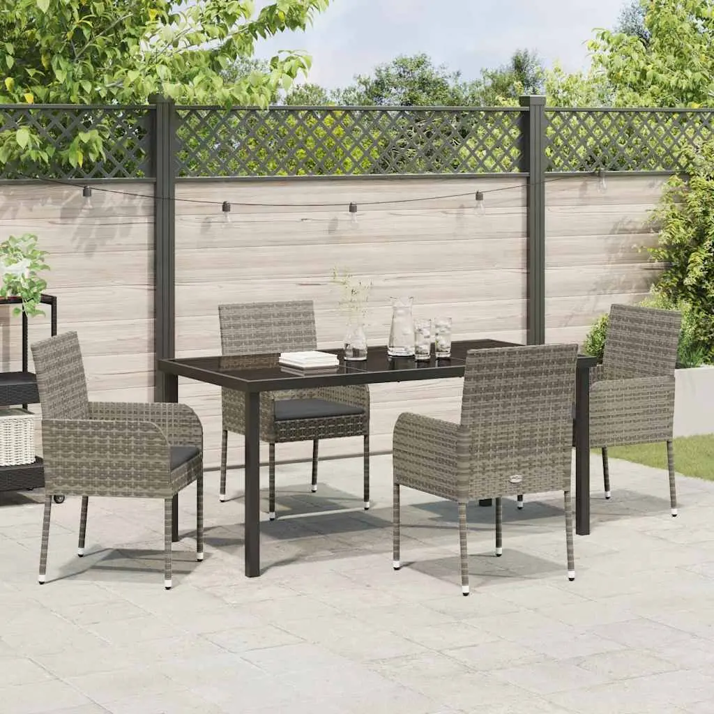 Outdoor Dining Set Grey Cushioned Poly Rattan 5 Piece Furniture Garden Table and Chairs