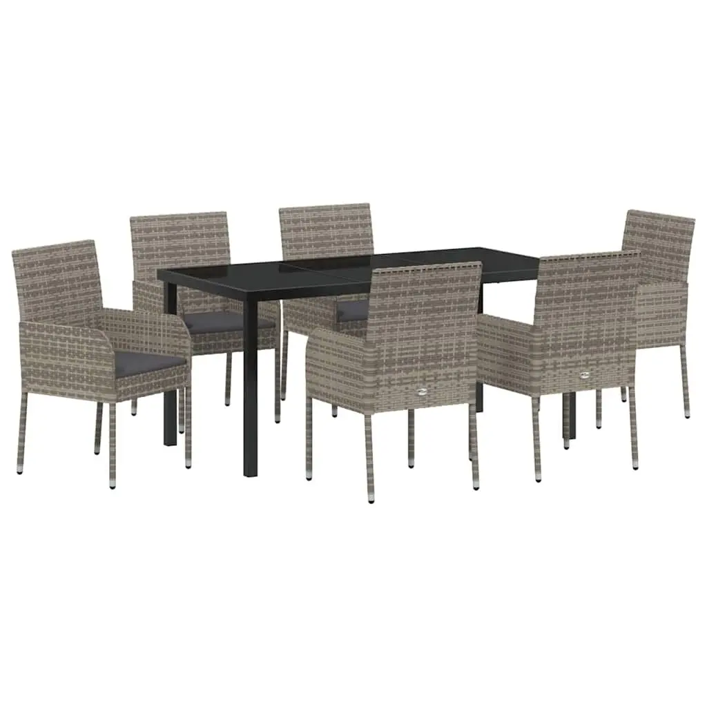 Outdoor Dining Set 7 Pieces Grey Poly Rattan with Cushions for Garden and Patio Furniture