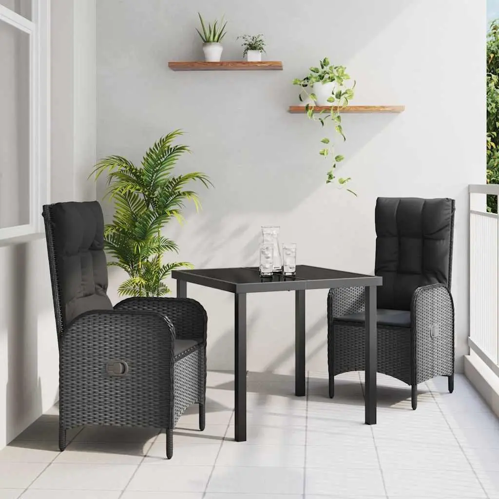 Outdoor Dining Set Garden Furniture 3 Piece Black Poly Rattan Cushion