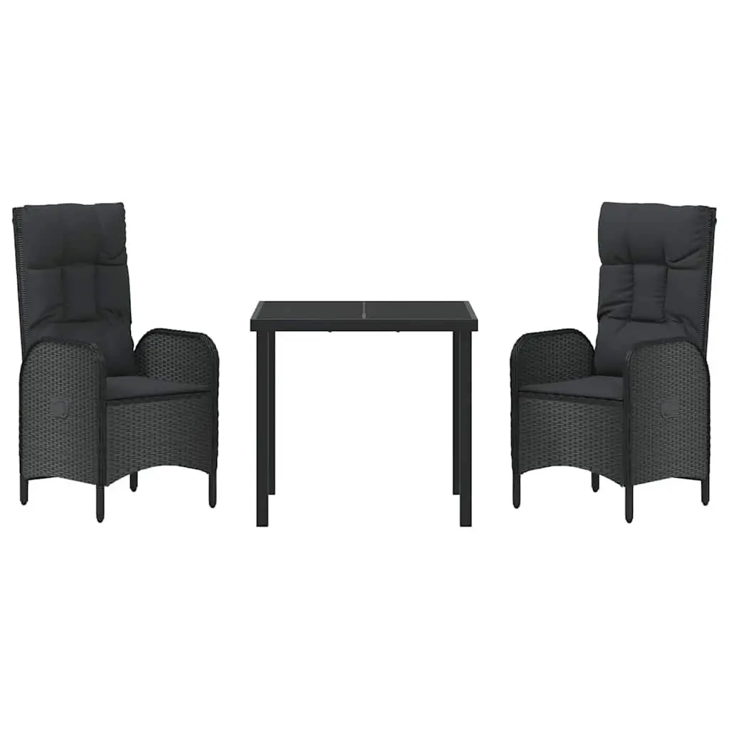 Outdoor Dining Set Garden Furniture 3 Piece Black Poly Rattan Cushion