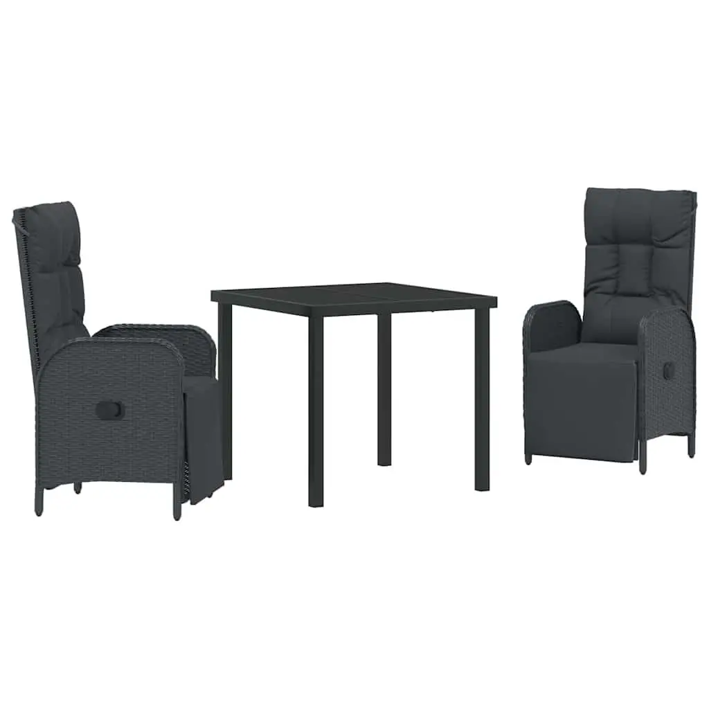Garden Dining Set Outdoor Furniture 3 Pieces Poly Rattan Black with Cushions