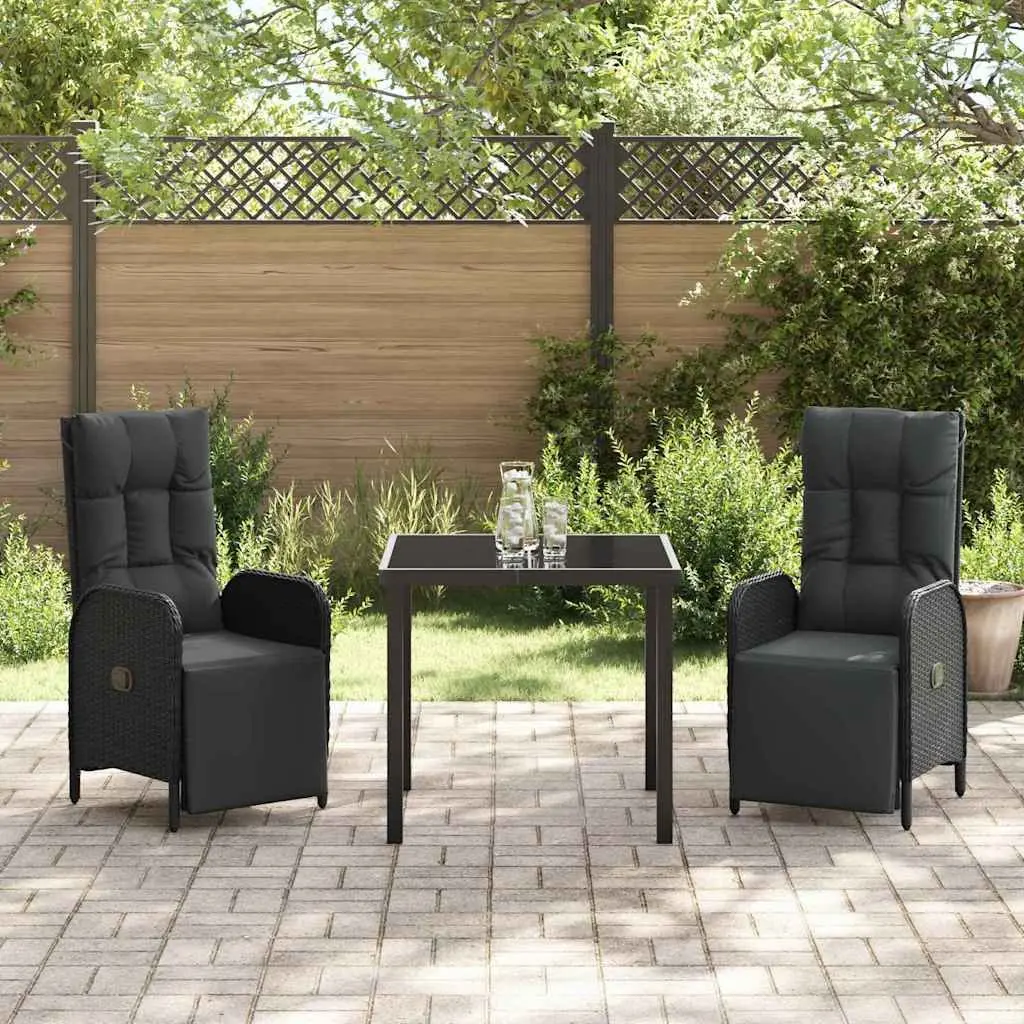 Garden Dining Set Outdoor Furniture 3 Pieces Poly Rattan Black with Cushions