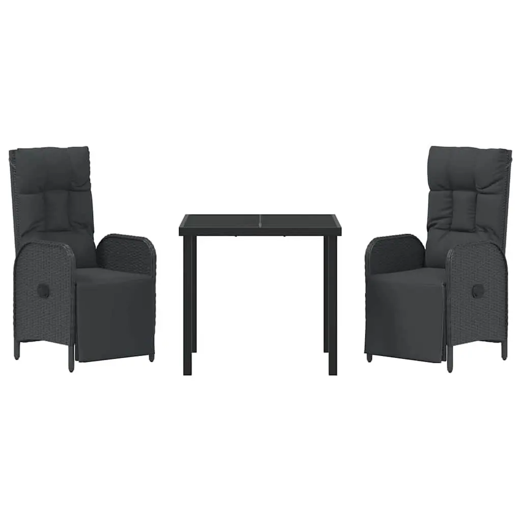 Garden Dining Set Outdoor Furniture 3 Pieces Poly Rattan Black with Cushions