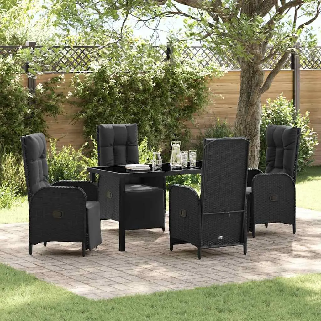Garden Dining Set 5 Pieces Outdoor Furniture Patio Table Chairs Cushions Black