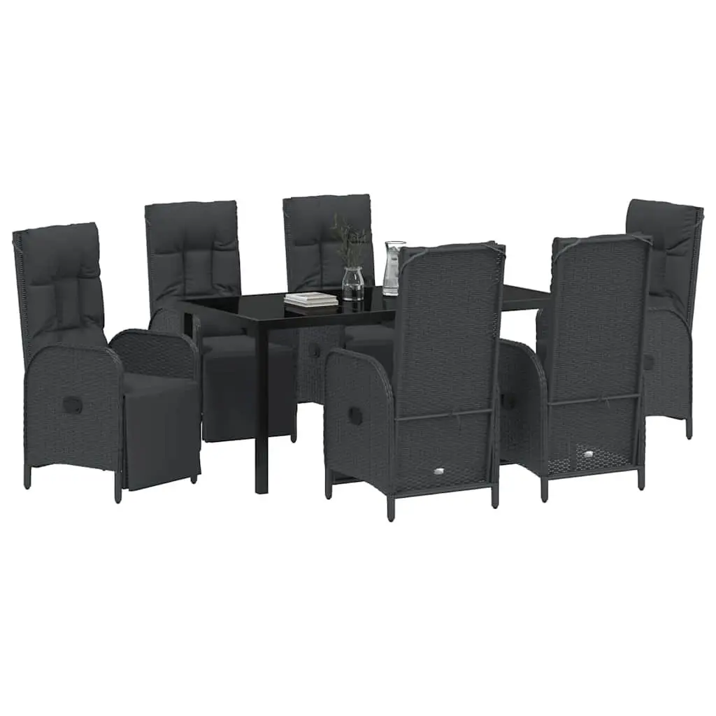 Outdoor Dining Set 7 Piece Black Poly Rattan Furniture with Cushions
