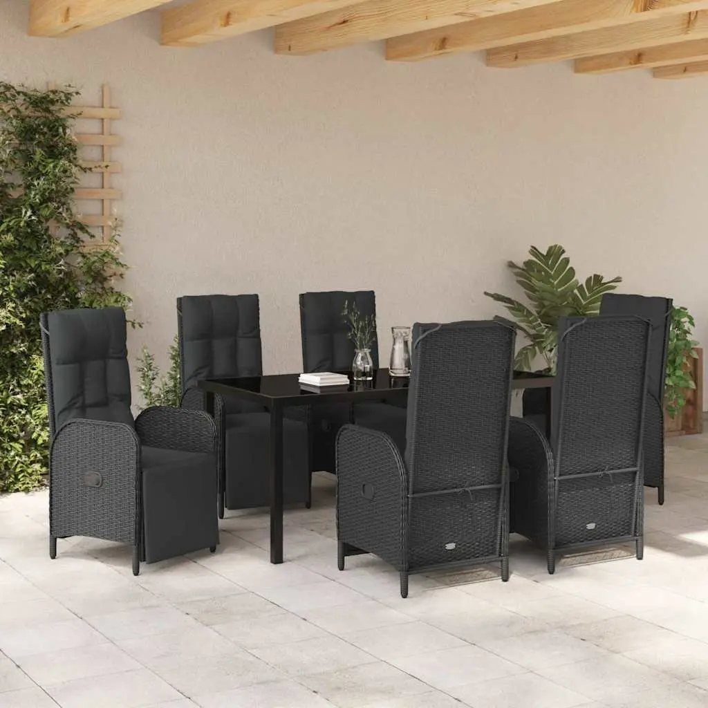 Outdoor Dining Set 7 Piece Black Poly Rattan Furniture with Cushions