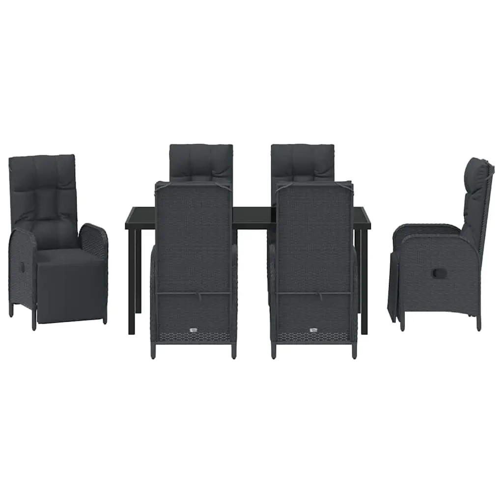 Outdoor Dining Set 7 Piece Black Poly Rattan Furniture with Cushions