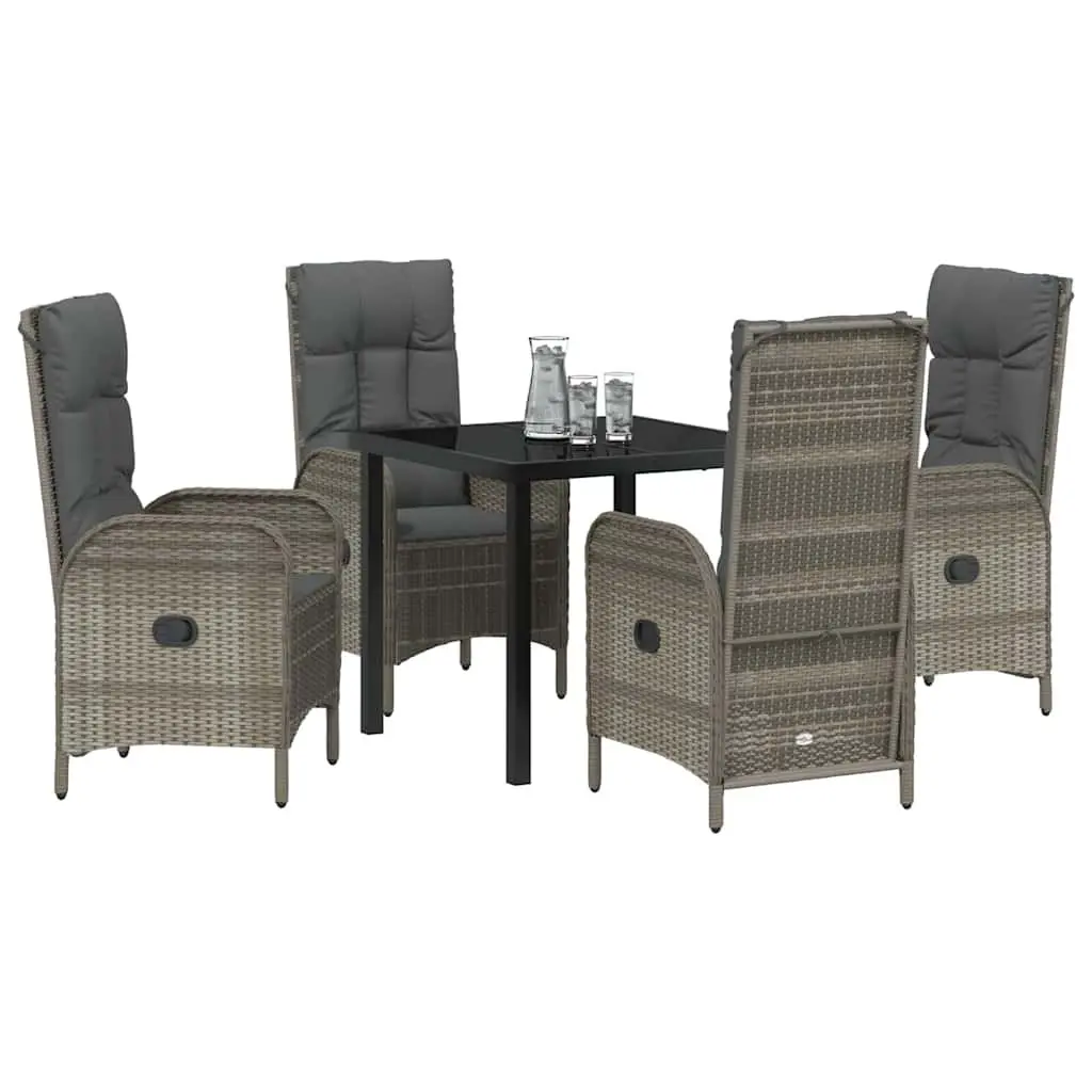 Outdoor Patio Furniture Set 5 Piece Dining Grey Poly Rattan with Cushions