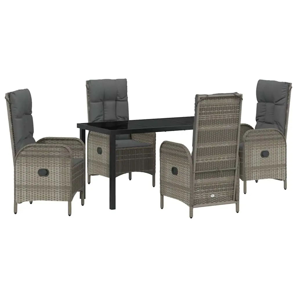 Outdoor Dining Set 5 Piece Grey Poly Rattan Cushioned Patio Furniture