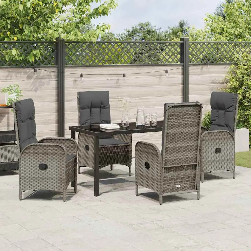 Outdoor Dining Set 5 Piece Grey Poly Rattan Cushioned Patio Furniture