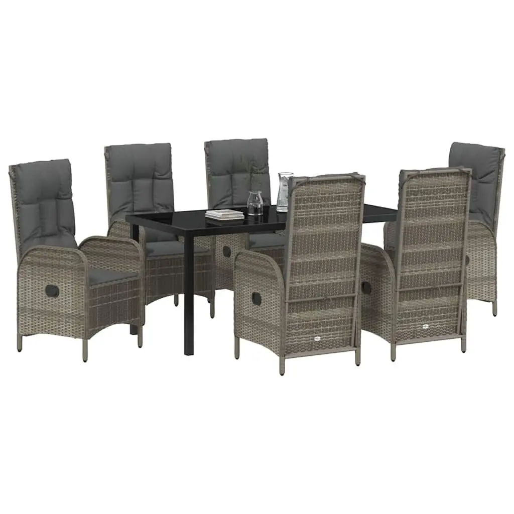 Outdoor Furniture Dining Set 7 Pieces Grey Poly Rattan with Cushioned Seats