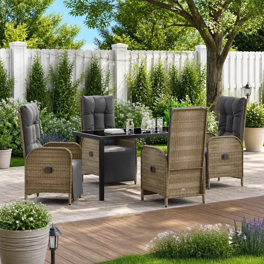 Garden Dining Set Outdoor Furniture 5 Piece Poly Rattan Grey Patio Chairs Table