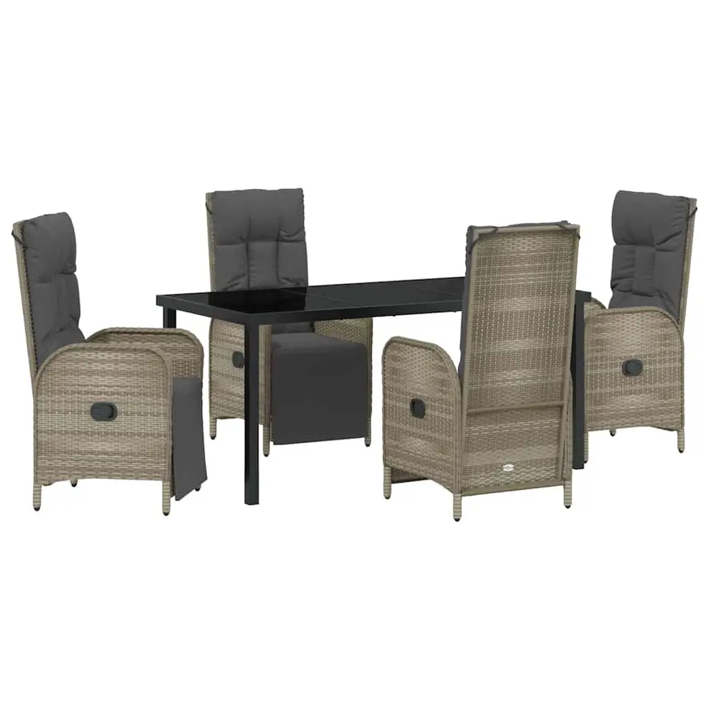 5 Piece Garden Dining Set Grey Poly Rattan Cushions Outdoor Furniture