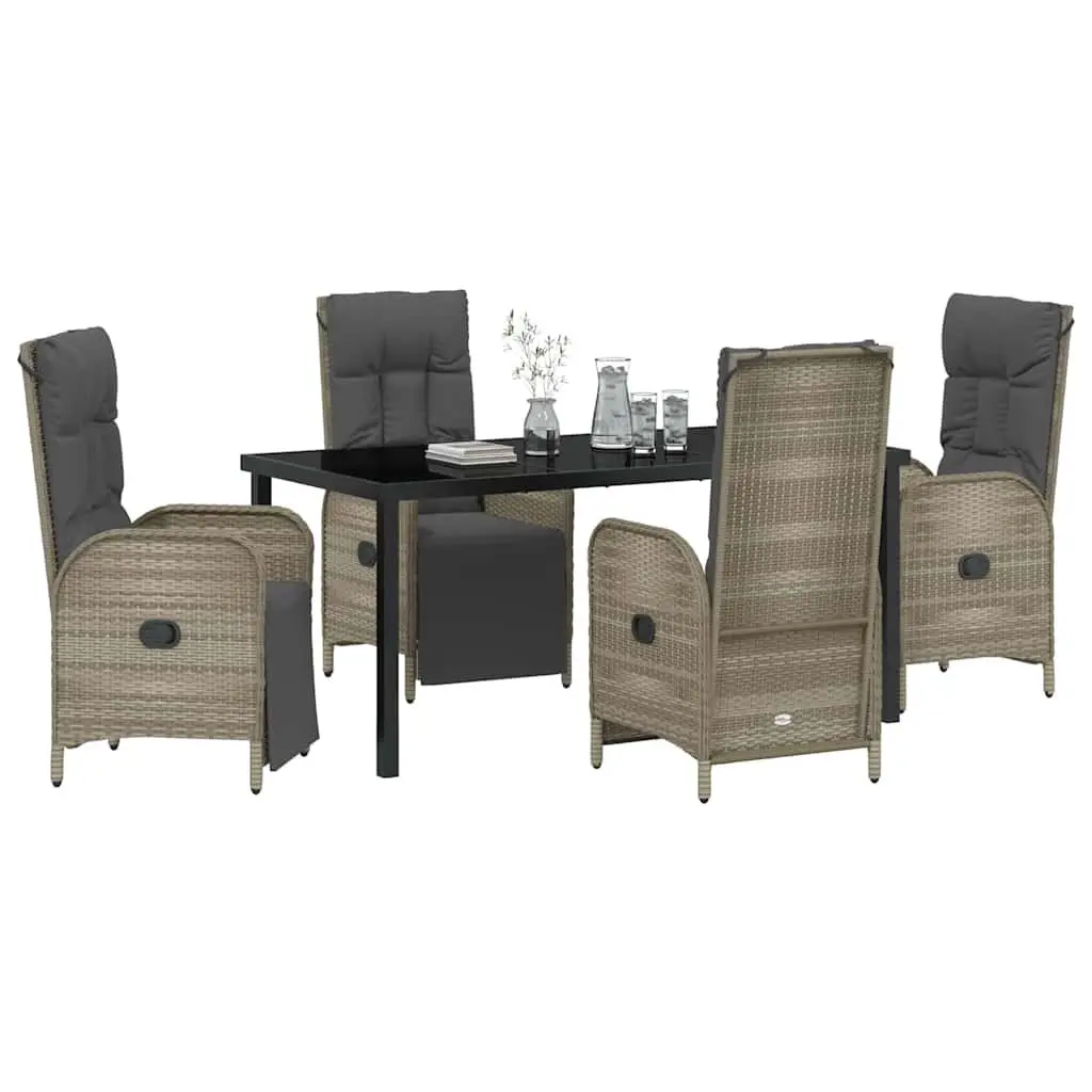 5 Piece Garden Dining Set Grey Poly Rattan Cushions Outdoor Furniture
