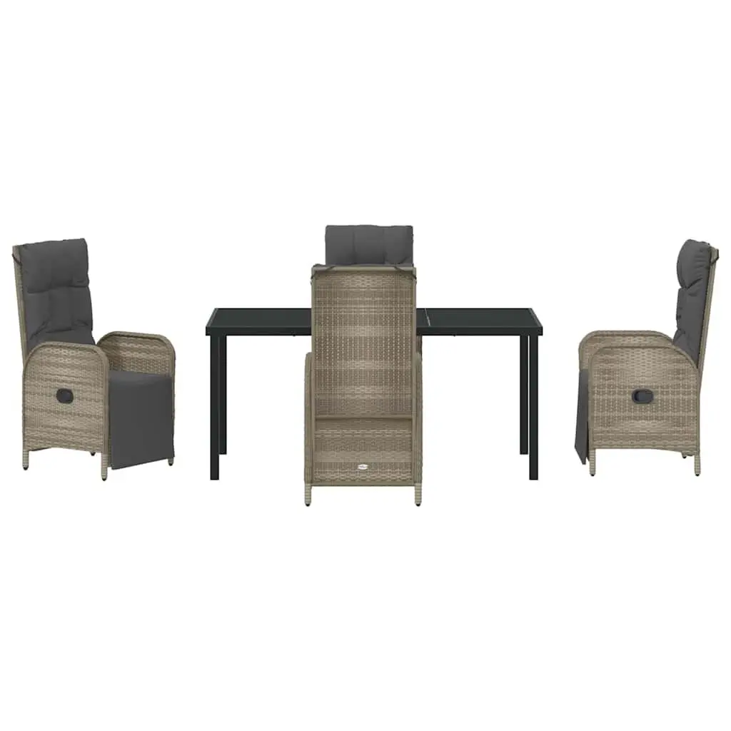 5 Piece Garden Dining Set Grey Poly Rattan Cushions Outdoor Furniture