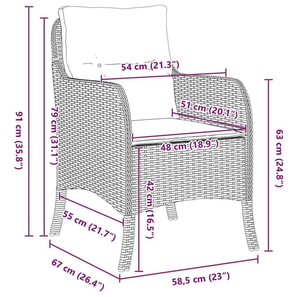 3 Piece Black Garden Furniture Set for Outdoor Dining with Cushions and Tempered Glass Table