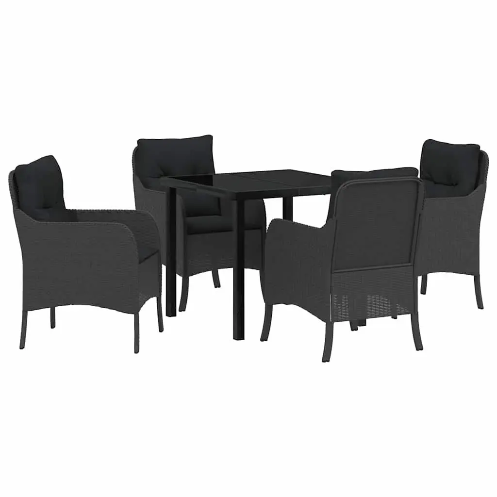 Outdoor Furniture Set 5 Piece Black Poly Rattan Dining Set with Cushions for Patios and Gardens