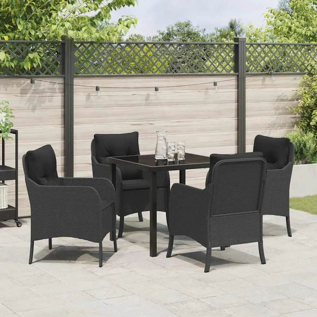 Outdoor Furniture Set 5 Piece Black Poly Rattan Dining Set with Cushions for Patios and Gardens