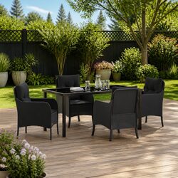 Quality 5 Piece Black Dining Set: Outdoor Furniture with Cushions