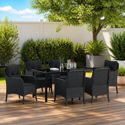 Reliable 7-Piece Black Dining Set with Cushions