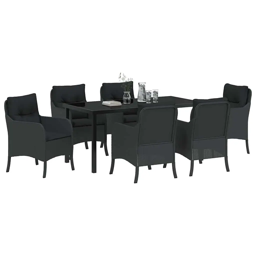 7-Piece Black Dining Set with Cushions