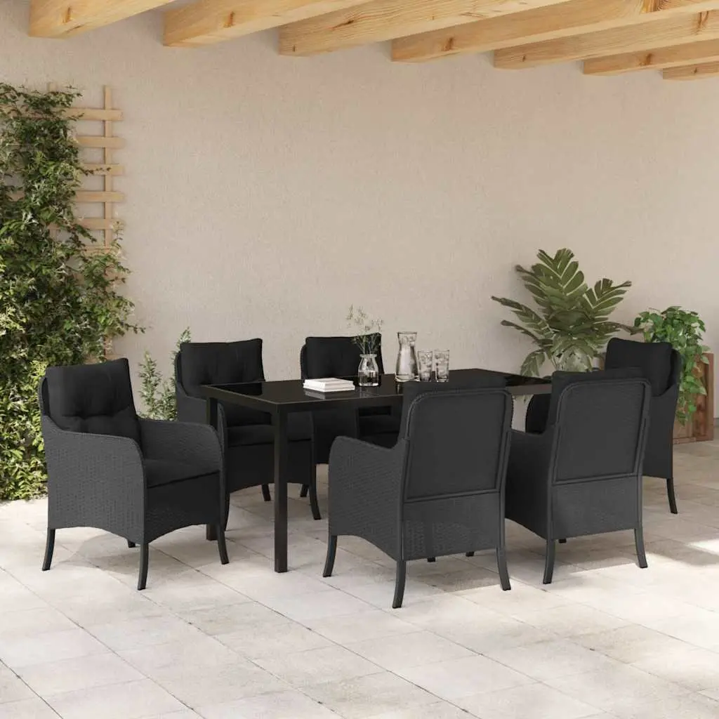 7-Piece Black Dining Set with Cushions