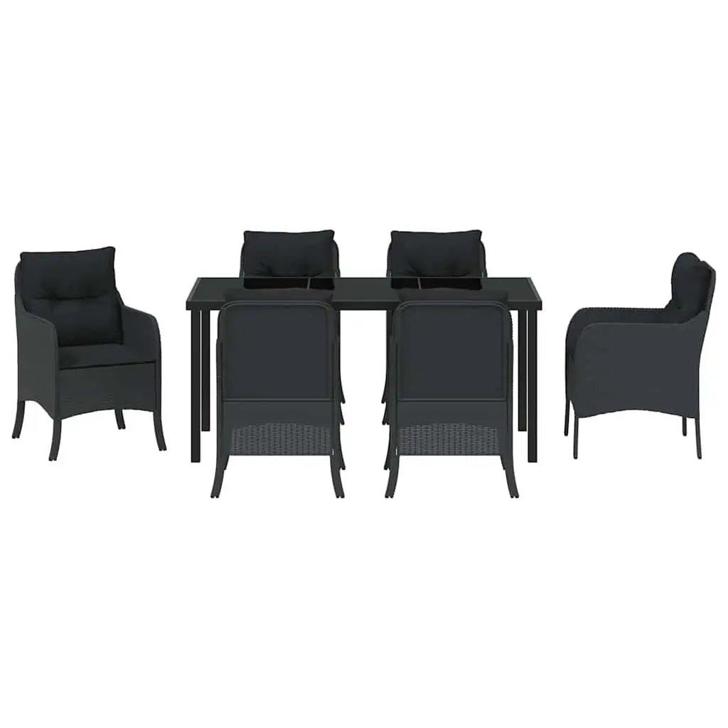 7-Piece Black Dining Set with Cushions