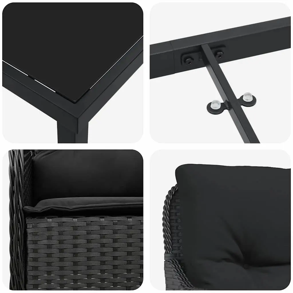 7-Piece Black Dining Set with Cushions