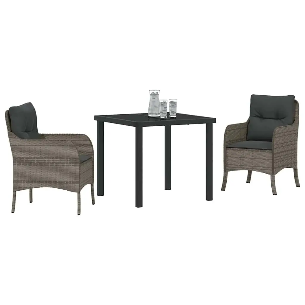 Garden Dining Set 3 Piece Outdoor Furniture Grey Poly Rattan Dining Table Chairs