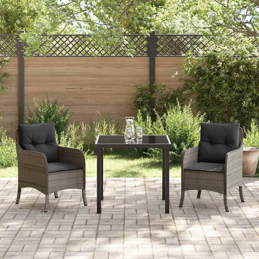 Garden Dining Set 3 Piece Outdoor Furniture Grey Poly Rattan Dining Table Chairs